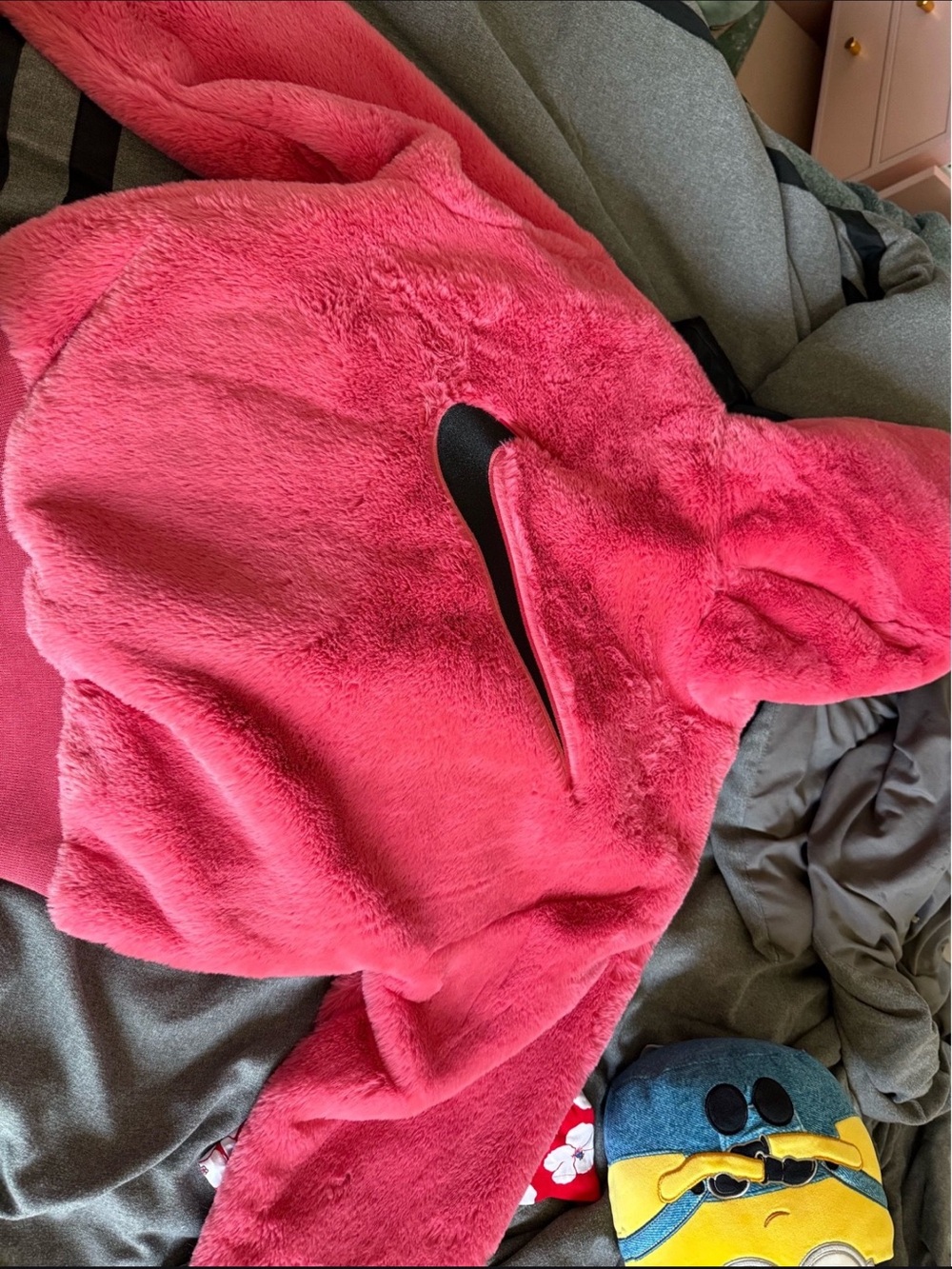 Nike Hot Pink Plush Puffer Jacket with Black Swoosh